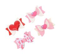 Ipetboom Lot de 4 Barrettes à Cheveux Paillettes de Cœur et Nœuds Couleurs Rouge Rose et Blanc Accessoires Saint-Valentin pour Coiffure Support de Coiffure Élégant et Festif