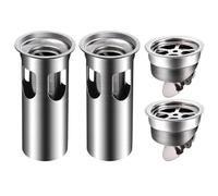 Ipetboom Lot de 4 Crépines de Vidange en Inox Anti-Odeurs, Grosse Capacité, Version Renforcée et Allongée, Double Clapet à Gravité, Filtre de Siphon de Sol pour Salle de Bain Cuisine,