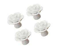 Ipetboom Lot de 4 poignées de meuble en céramique blanche forme rose, bouton de tiroir décoratif pour armoire, commode et penderie, poignée de tirage fleur élégante et originale