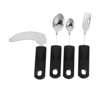 Ipetboom Lot de 4 ustensiles adaptatifs pour personnes âgées : cuillère-fourchette incurvée antidérapante pour les tremblements de la main ; manche long pour une prise en main confortable et une