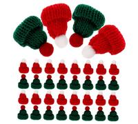 Ipetboom Lot de 40 Mini Bonnets de Noël Tricotés à la Main Petits Bonnets pour Loisirs Créatifs et Décorations Festives Rouges et Verts Pompons Blancs Accessoires pour Poupées et