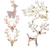 Ipetboom Lot de 5 Broches de Noël Motif Élan en Alliage avec Pierres Brillantes Épingles de Poitrine Décoratives pour Vêtements Accessoires Présent de Noël pour Pulls et Tenues Festives
