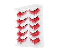 Ipetboom Lot De 5 Paires De Faux Cils Synthétiques Pour Le Maquillage Extensions De Cils Volumineux Pour Cosplay Naturels Fins Et Fins Rouges