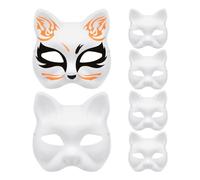 Ipetboom Lot De 6 Masques De Chat Blancs En Papier Renard Vierge Non Peint Demi-Masques Pour Animaux Peinture À Faire Soi-Même Masque De Mascarade Accessoire De Costume Pour Carnaval
