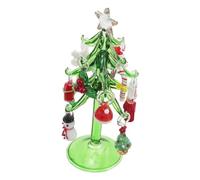 Ipetboom Miniature Crystal Glass Christmas Tree Figurine with Snowman Claus Ornaments Tabletop Decoration for Xmas Home Office Holiday Centerpiece