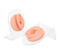Ipetboom Modèle D’Oreilles en Silicone Réaliste Gauche et Droit avec Support Acrylique Kit de 2 Pièces pour Entraînement au Piercing et Présentation de Boucles D’Oreilles Peau Flexible