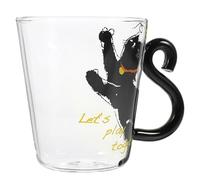 Ipetboom Mug en Verre 250 Ml Forme Chat avec Poignée Ergonomique, Tasse à Café Jus Transparente pour Maison et Bureau, Mug à Latte Pratique et Design Mignon