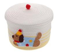Ipetboom Panier de Rangement Voiture Petit Format en Corde de Coton Tressée avec Couvercle Anti-poussière, Boîte de Rangement pour Jouets Chien et Accessoires, Panier Décoratif Jaune Blanc