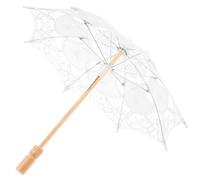 Ipetboom Parasol Dentelle Vintage pour Mariée Petit Modèle Blanc avec Manche Bois Accessoire Élégant pour Mariage Photo et Décoration de