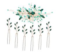 Ipetboom Peignes Latéraux Strass Verts 7 Pièces Ensemble Accessoires Cheveux Mariage Vintage pour Mariées Fourchettes à Cheveux Chignon Décoratifs Feuilles Délicates