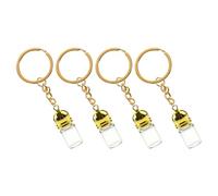 Ipetboom Pendentif Porte-clés Flacon de Parfum en Verre Transparent 4 Pièces 23x11 Mm avec Bouchon Acrylique Doré, Bouteilles à Message Miniatures Décoratives pour Loisirs Créatifs