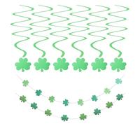 Ipetboom Pendentifs Décoratifs Trèfle en Spirale Vert Pailleté 8 Pièces, Décoration Suspendue pour Fête Saint-patrick, Guirlande Horizontale et Verticale, Décoration Intérieure