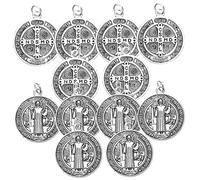Ipetboom Pendentifs Métalliques Saint Benoît 12 Pcs, Breloques pour Fabrication de Bijoux, Couleur Métal Argenté, Légers et Solide, Artisanat Créatif pour Adultes, Style Aléatoire
