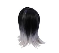Ipetboom Perruque Synthétique Femme Mi-longue à Dégradé Noir Et Gris Avec Frange Capuchon Maille Respirante Et Pour Look Naturel Et Élégant