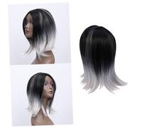 Ipetboom Perruque Synthétique Femme Mi-longue Dégradé Noir Et Gris Cheveux Lisses Avec Frange Capuchon Respirant Et Ajustable Idéale Pour Look Naturel Et Élégant