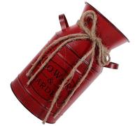 Ipetboom Pichet en Métal Style Ferme Rouge Vintage Seau à Fleurs Rustique Double Anse Pot de Composition Décoratif pour Salon Bureau et Jardin Vase Fleurs Rétro Stable et Polyvalent