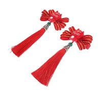 Ipetboom Pince à Cheveux Chinoise Noeud à Pompons Rouge Taille Moyenne Pour Filles Accessoires Coiffure Hanfu Nouvel An Chinois