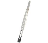 Ipetboom Pince à Épiler Longues en Acier Inoxydable Embouts en Caoutchouc Noir Revêtement Antidérapant Pointe Plate 15 CM pour Loisirs Créatifs Bijoux Timbres et Pièces de Monnaie