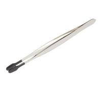 Ipetboom Pince à épiler plate en acier inoxydable embouts en caoutchouc noir longueur 15 cm pince pour bijoux loisirs créatifs tampons et perles outil précis et délicat