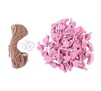Ipetboom Pinces à Mémo en Bois Cœur Roses 50 Pièces Corde en Jute 10 M et 4 Punaises pour Décoration Murale DIY, Accessoires Pratiques pour Photos, Loisirs Créatifs et Maison