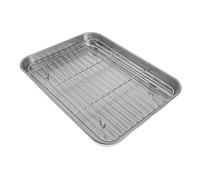 Ipetboom Plaque de Cuisson Rectangulaire Inox avec Filtre Huile Petit Plat Four pour Pizza Rôtir Poulet et Légumes Cuisson Saine et Uniforme
