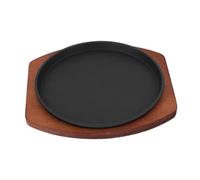 Ipetboom Plaque Plancha Ronde en Fer avec Base en Bois, Poêle à Steak pour Barbecue, Distribution Rapide de Chaleur, pour Dîners en Famille