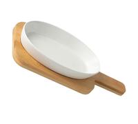 Ipetboom Plat à Cuisson Céramique Ovale Blanc avec Base Au Four et Micro Ondes pour Gratins Riz Au Fromage Usage Domestique et Professionnel