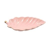 Ipetboom Plateau de Rangement pour Bijoux en Céramique Rose Pastel Bord Doré Forme Feuille Nordique Porte-Bague et Support Boucle D’Oreille Décoratif et Antidérapant pour Chambre et