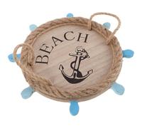 Ipetboom Plateau Nautique en Bois Rond Petit Format, Plateau de Rangement Décor Méditerranéen, Centre de Table de Roue de Navire pour Fête Plage et Décoration Intérieure Bord de Mer