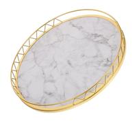 Ipetboom Plateau Rond de Service en Bois Motif Marbré Blanc Grand Format Cadre Doré Plateau Décoratif Polyvalent pour Fruits Collations et Rangement sur Plan de Travail Cuisine