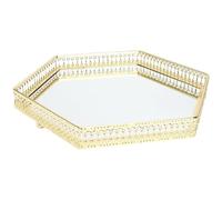 Ipetboom Plateau Style Nordique Léger Hexagonal en Fer et Verre Miroir Décoratif et Plateau de Rangement Polyvalent pour Bijoux Décoration Intérieure