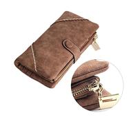 Ipetboom Porte-Monnaie Femme Multifonction Cuir PU Premium Design à Dentelle Et Boucle Pratique Et Sac à Main Long Style Élégant Couleur Café