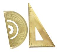 Ipetboom Règle Triangulaire en Laiton 2 Pièces Rapporteur Intégré Outil de Mesure Précis pour Dessin et Géométrie pour Étudiants et Professionnels en Bureau et Éducation