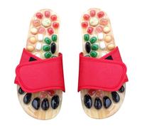 Ipetboom Sandales de Massage Jade Naturel pour Chaussures de Santé avec Semelle Galets Massage Acupression pour Confort Plantaire Rouge