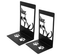 Ipetboom Serrage-Livres en Métal Motif Chat 2 Pièces Noir, Support de Livre en Fer Robuste, Butée de Livre Stable pour Étagères, Décoration Intérieure Bureau et Maison