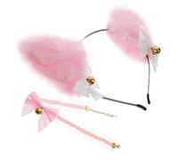 Ipetboom Serrage-tête Oreilles de Chat et Collier Cloche en Dentelle Taille Unique Accessoires Costume Chat Femmes Filles Fête Cosplay Rose Pâle Blanc