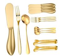 Ipetboom Set de Couteaux à Fromage Dorés Acier Inoxydable Trancheur Beurre Couteaux Tartiner Fourchettes Dessert et Cuillères Ustensiles de Service pour Apéritifs et Desserts