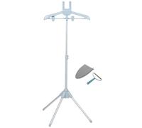 Ipetboom Support de Défroisseur Vapeur Réglable Gris pour Vêtements avec Cintre Rotatif 360°, Support Pliable Portable Multifonction avec Planche à Repasser et Grattoir, pour Maison