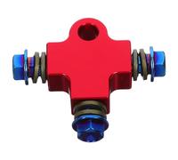 Ipetboom Support de Durite de Frein Moto Rouge en T Adaptateur Extension Flexible Hydraulique 3 Voies avec Vis Banjo Titane Raccord pour Frein à Disque Double Compatible Motos et Vélos