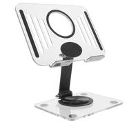 Ipetboom Support de Téléphone Portable Pliable Réglable 360° en Aluminium Base Métallique Noire et Acrylique Transparent, Compatible Tablettes et Smartphones, Pupitre de Bureau Pratique