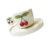 Ipetboom Tasse Céramique Décorative avec Soucoupe Résistance Chaleur Multi Usage pour Café Lait et Boissons pour Bureau et Maison Set Rouge