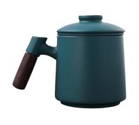 Ipetboom Tasse en Céramique 400Ml avec Anse en Bois et Couvercle Mug à Café au Lait avec Infuseur Intégré Service à Thé Pratique pour Maison et Bureau Couleur Verte