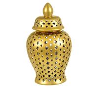 Ipetboom Vase Décoratif Céramique Dorée à Motifs Ajourés Pot Multifonctionnel pour Fleurs et Rangement de Gingembre Accessoire Élégant pour Salon et Balcon