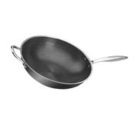 Ipetboom Wok Acier Inoxydable Nid Abeille Antiadhésif Poêle Polyvalente pour à Gaz et Induction Manche Double Ergonomique Facile à Nettoyer et Cuisson Uniforme