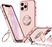 Iphone 11 Pro Max Case, With Double Ring Stand Heart Design With Lanyard For Girls And Women, Luxury Cute Sparkle Protective Case For Iphone 11 Pro Max, Pink