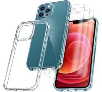 Iphone 12 12 Pro 6.1 Inch Case, With 3 Armor Tempered Glass Films, Never Yellowing Military Standard, Shock Resistant And Scratch Resistant Protective Case Transparent