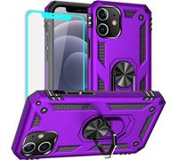 iPhone 12 Case,iPhone 12 Pro Case with Screen Protector,Military Level Protector Cases with Rings for iPhone 12/12 Pro (Purple)