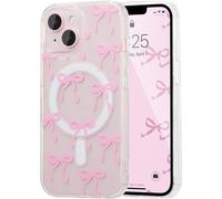 Iphone 13/Iphone 14 Magnetic Case Compatible With Wireless Charging, Transparent Butterfly Pattern Phone Case Shockproof Bumper Cover For Girls Women, Pink