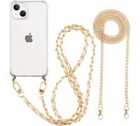 Iphone 14 / Iphone 13 Case With Lanyard And Chain, Protective Case With [2 Pieces] Rope Portable Shoulder Strap And Necklace, Transparent Tpu Shockproof Soft Case, Gold & White