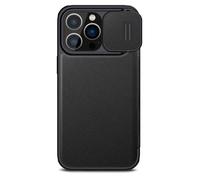 Iphone 14 Pro Étui Nillkin Qin Pro Leather Avec Pochettes Cb & Cache Caméra Coulissant (Noir)